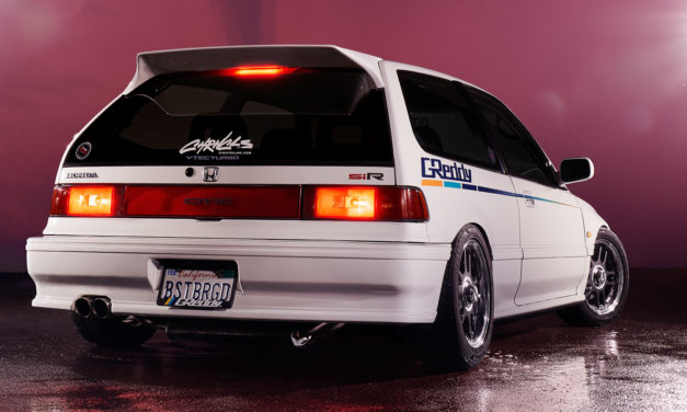 300hp Turbo EF Honda Civic Lights Up the Night for Pit+Paddock Poster Shoot