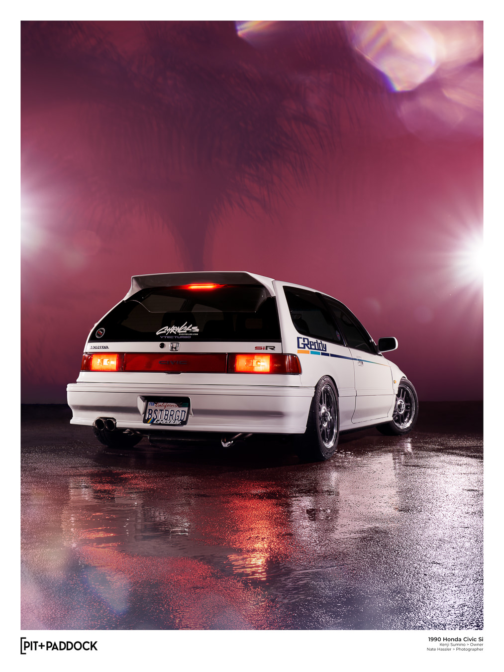 300hp Turbo EF Honda Civic Lights Up the Night for Pit+Paddock Poster Shoot